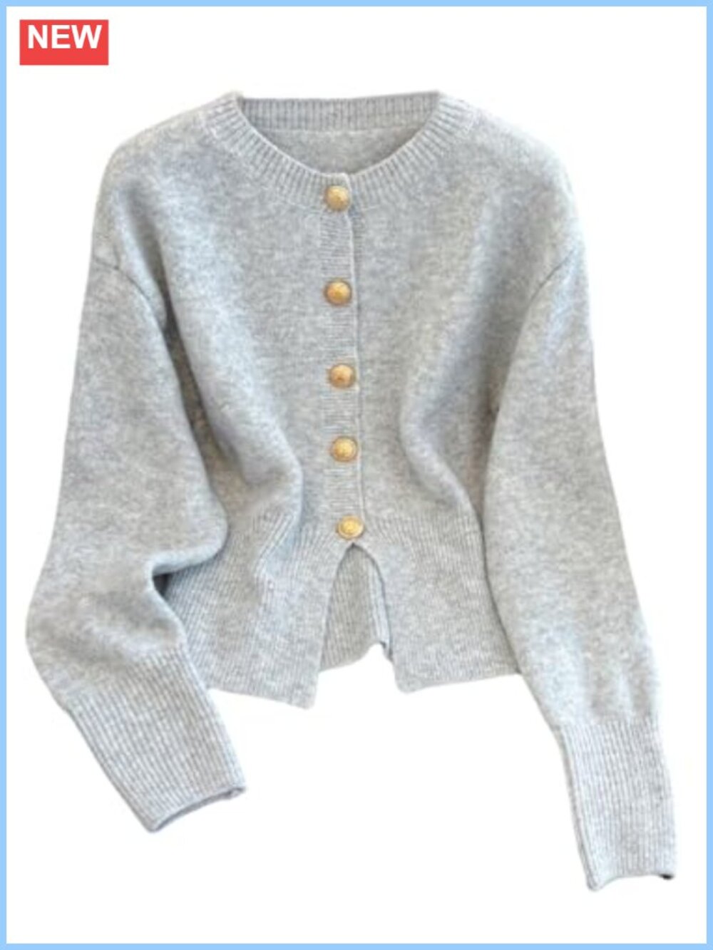 Button Up Cropped Cardigan Chunky Knit V-Neck Long Sleeve Sweater